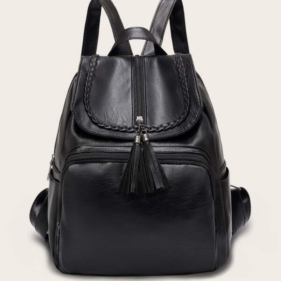 Bellanblue Handbags - Boho Black Vegan Leather Braid Detail Mini Backpack